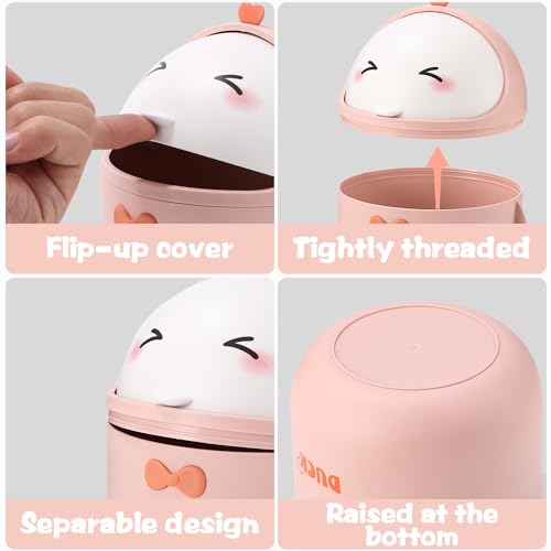 Miniatura 4 de Huifoo Mini Cubo De Basura De Mesa Con Tapa - Lindo Diseño De Dibujos Animados, Decoración Kawaii, Caja De Almacenamiento Para Oficina Y Habitación