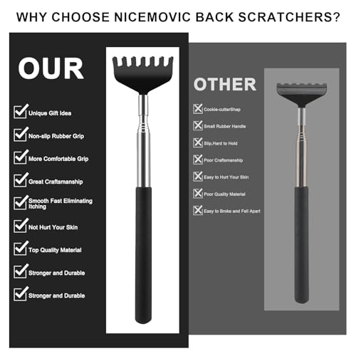 Image of NICEMOVIC 8 Pack Back Scratcher, Bulk Small Gifts for Adults Women | Christmas Stocking Stuffers for Women Men Teens, Prizes for Adults, Birthday Gag Gift for Mom Dad (Black)