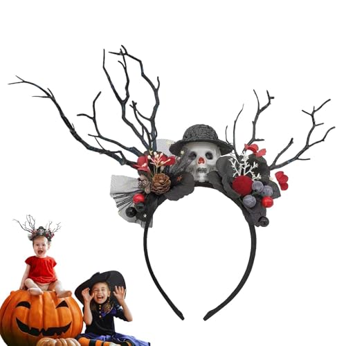 Aro de pelo de Halloween | Sombrero de ramas muertas de calavera para mujer, tocado de rendimiento temático espeluznante