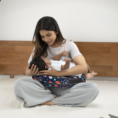 Image of Wakefit Foam Nursing Pillow for Breastfeeding & Baby Care | Ideal for Newborn with Adjustable Strap | 100% Cotton Removable Cover | Super Soft Foam for Posture Comfort | Spaceship