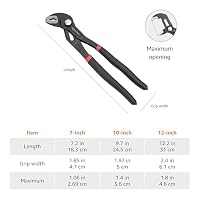 Amazon Basics 3-Piece Quick Release Groove Joint Pliers Set, Drop Forged Chrome Vanadium Steel with Comfortable Rubber Grip, Adjustable, 7-inch, 10-inch, and 12-inch, Black — image 4
