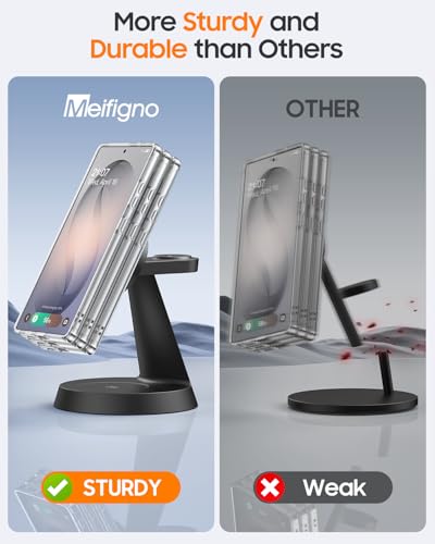Image of Meifigno Magnetic Wireless Charger for Samsung, 3 in 1 Charging Station Compatible with MagSafe Samsung Charger for Galaxy S26 Ultra S25 Z Fold7 /Flip7, Charger Stand for Galaxy Watch Ultra 8, for Buds