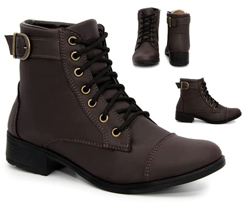 Bota Feminina Coturno Cano Curto Coturninho Botinha Salto Baixo - Marrom TAMANHO:39