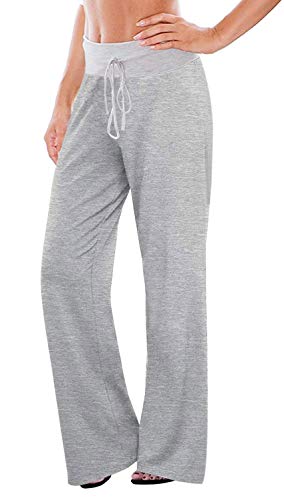Image of AMiERY Women's Comfy Casual Pajama Pants Floral Print Drawstring Palazzo Lounge Pants Wide Leg