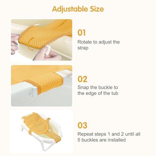 Image of Colorlife Baby Bath Seat Support Net Infant Bathing Seat Support Mat, Adjustable Comfortable Non-Slip Five-Pointed Baby Shower Net Bathtub Sit Up Mesh for Newborn 0-12 Months-Yellow(No Bathtub)