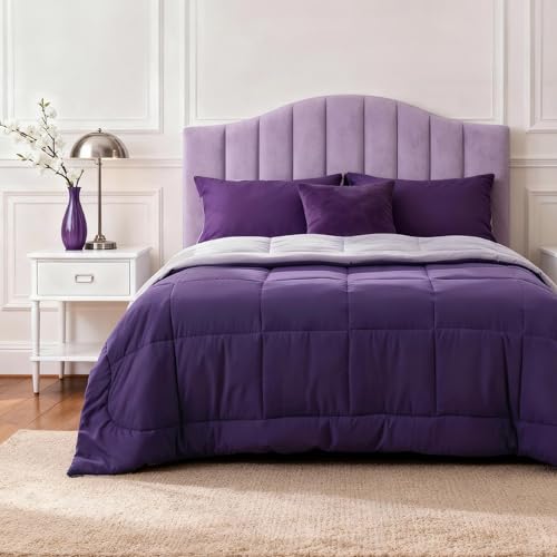 Bedsure Duvet Insert King, All Season Bed Comforter, Quilted Down Alternative Duvet, Box Stitched Comforters with Corner Tabs, Machine Washable, 102 x 90 Inches (Purple/Pale Purple)