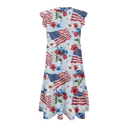 Image of Women's Casual Ruffle Sleeve Dress V Neck Pullover Dress Flowy A-Line Pleated Lightweight Dress with Pockets