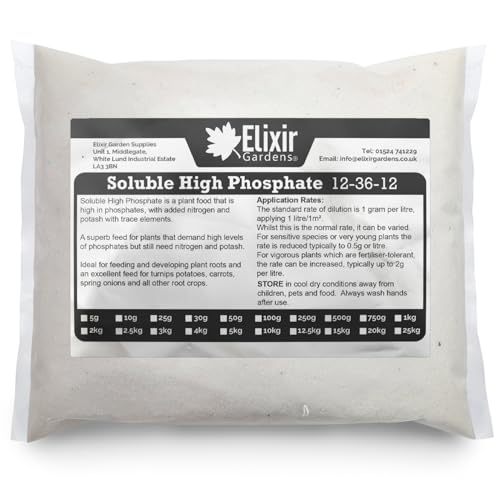 Elixir Gardens High Phosphate Soluble plant food with trace elements VArious Sizes 100g-25kg NPK 12-36-12+TE | 1kg Bag | Makes 1000L of liquid feed