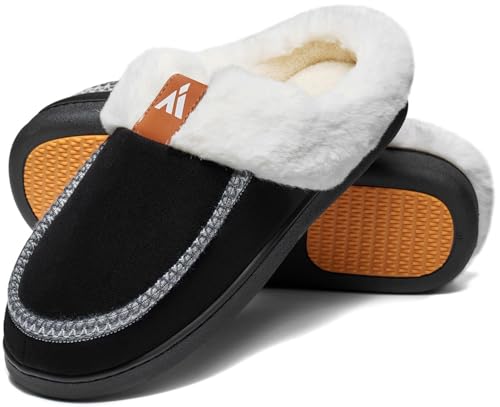 Mishansha Zapatillas Casa Hombre Mujer Invierno Pantuflas Hombre Invierno Zapatillas de Casa Antideslizantes Calientes Slippers Ahumado Negro, Gr.44 EU