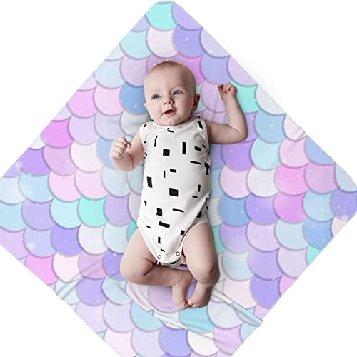 Eassen Purple Colorful Mermaid Fish Scale Baby Swaddle Blanket Unisex Swaddle Wrap Blankets Neutral Receiving Blanket Crib Bedding Sets For Newborn Boy Girl 35.4 X 35.4 Inches #TOP4