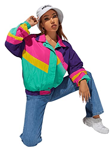 SweatyRocks Women's Casual Lightweight Color Block Bomber Jacket4