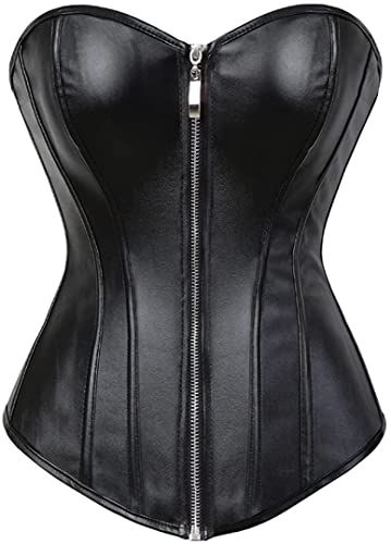 Blidece Retro Gothic Faux Leather Corset For Women Boned Overbust Punk Rock Basque Bustier Top Black 4Xl #TOP25