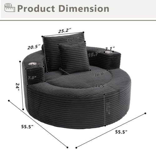 Image of Trustyue Boneless Couch,Comfy Fluffy Sofa Bed,Upholstered Sleeper Sofa with Cup Holder and Throw Pillows,Corduroy Plush Cloud Lounge Chair