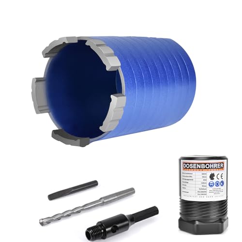 M16 Turbo Diamant Dosensenker 68mm inkl. 6-KANT | 70mm Nutzlänge | 5 Diamantsegmente | Diamant Bohrkrone Kernbohrkrone Dosenbohrer, mit Zentrierbohrer, für Beton, Mauerwerk, Ziegel, Poroton, Putz