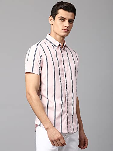 Image of Dennis Lingo Men's Pink Slim Fit Cotton Casual Shirt