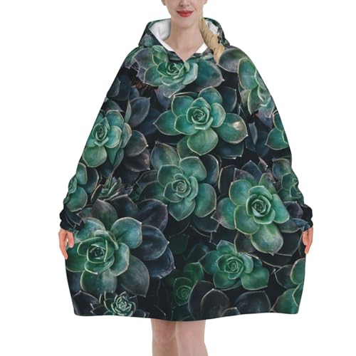 Couverture à capuche imprimé succulente EdWal plaid portable flanelle pour adulte