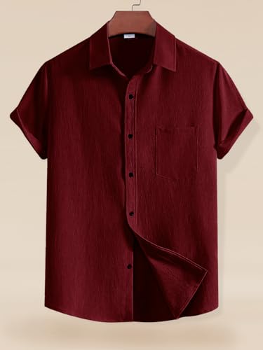 Image of Tee Projekt Solid Shirt for Men's ||Pop corn Shirt|| Solid Shirt for Men's|| Casual Shirt for Men||Half Sleeve Spread Collar Shirt for Men