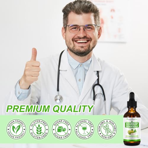 Soursop Graviola Liquid Drop for Cell Support & Regeneration, Immune Boost and Sleep, Organic Soursop Extract-Sugar Free, Non-GMO, Vegan, Gluten-Free-2 Fl Oz/60 ML