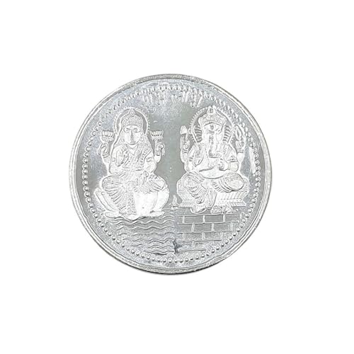 Sahiba Gems 999 Purity BIS Certified Silver 20gm Coin Lord Ganesh Goddess Laxmi & Swastik Om Shree Handcrafted Decorative Collectible Sikka for Diwali | Dhanteras
