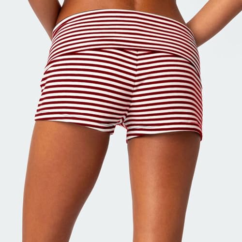 Image of Women Fold Over Lounge Shorts Low Waist Fitted Pajama Shorts Cute Sleep Pj Short Bottoms Roll Over Yoga Shorts