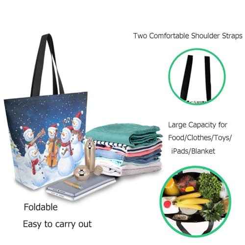 Snowmen Play Christmas Song Extra Large Canvas Gym Shoulder Tote,Durable Daily Reusable Top Handle Bag for Mens Womens Yoga Weekender Picnic Beach Travel Market Shopping2