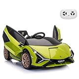 TOBBI Electric Ride On Car Toy for Kids to Drive, 12V Battery Powered Licensed Lamborghini SIAN with Parent Remote Control for Toddlers 3-6 Years w/Functions Spring Suspension/Horn/LED Lights-Green