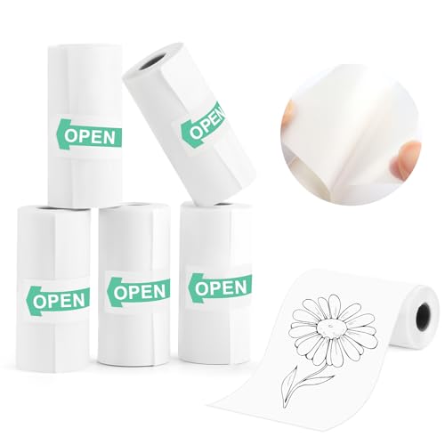 VMUTGA 5 Rollos Papeles de Impresora Térmica, Transparente Mini Pegatina Imprimible Autoadhesiva Etiquetas Imprimible Papel Térmico para Mini Impresoras Térmicas Pequeña Fotográfica (55mm*25mm*3M)