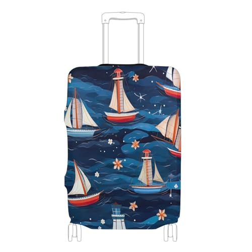 Joisal Suitcase Cover Cute Luggage Protector Sea Sailboats Blue Elastic Graphic Travel Accessories Suitcase Sleeve, XL, Fits 29-32 Inch Case