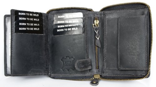 Born to be Wild Large Dark Grey Genuine Strong Zip-around (zipper around) Leather Wallet Shark4
