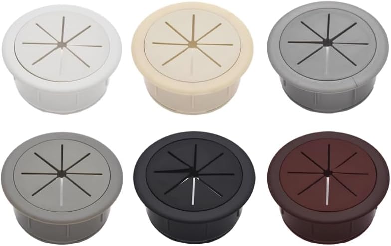 Desk Grommet，Cable Grommet， 10PCS 50mm / 53mm / 60mm Desk Table ABS & Rubber Cable Hole Caps PC Computer Desk Round Wire Tidy Grommet(Brown,53mm)
