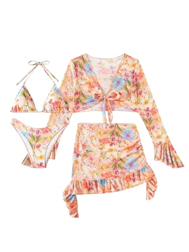 Women's 4 Piece Allover Print Bikini Halter Neck Triangle Set High Cut Bikini Swimsuit Bathing Suit4