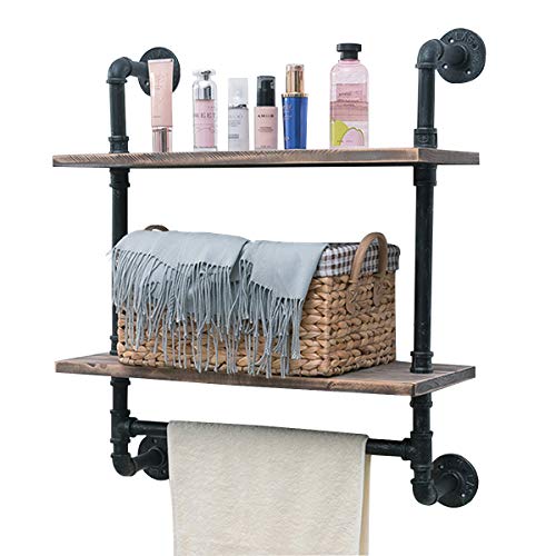 Buy 2 get 3 Womio Industrial Pipe Bathroom Shelves Wall Mounted with Towel Bar,24in Rustic Wall Decor Farmhouse,2 Tiered Towel Rack Metal Floating Shelves Towel Holder,Wall Shelf Over Toilet