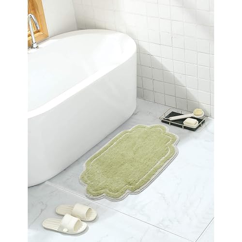 Home Weavers Allure Collection 100% Cotton Tufted Bathroom Rug, Soft and Absorbent Bath Rugs, Non-Slip Bath Carpet, Machine Wash Dry Bath Mats for Bathroom Floor, 17"x24" Bath Rug, Green