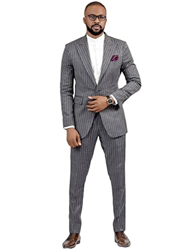 Men's Stripe Two Pieces Tuxedos Double Breasted Buttons Peak Lapel Suit for Wedding Business