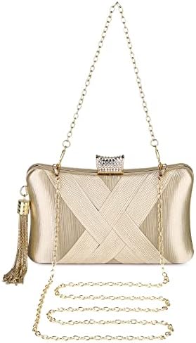 Tanpell Women's Evening Clutch Bags Silk Satin Party Handbags Bridal Wedding Purses with Tassel Pendant Light Apricot