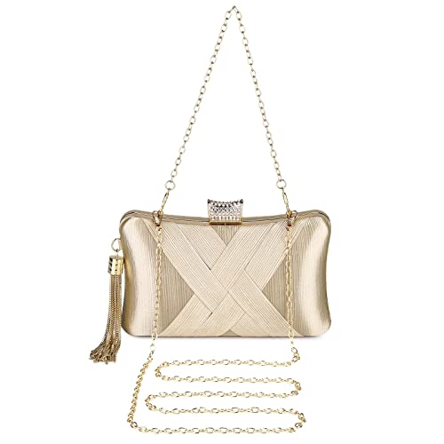 Tanpell Women's Evening Clutch Bags Silk Satin Party Handbags Bridal Wedding Purses With Tassel Pendant Light Apricot #TOP2