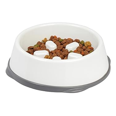 AMAZON - IRIS USA Large Slow Feeder Bowl for Short Snouted Pets, Slow Feeding Bowl with Raised Bumps for Dogs Cats and Other Pets, White/Gray