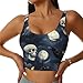 Cozy for Halloween Full Moon Raven Goth Skulls Yoga Bra for Women Girls, U-Shaped Back Tops with Pads Control Shapewear Outfit for Sports Fitness