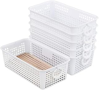 Fosly 6 Packs Plastic Storage Baskets, Mini Desktop Baskets, White