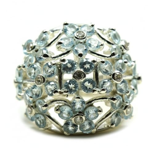 Bague topaze bleue naturelle ronde argent 925 anti-ternissement pour homme femme