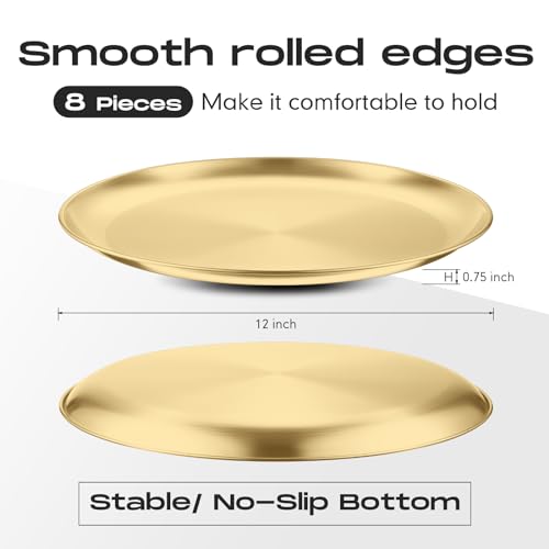 Thenshop 8 Pieces 12 Inch Pizza Pans Bulk Stainless Steel Sets Round Bakeware Pizza Trays for Oven Kitchen Baking Home Restaurant Safe Sturdy Reusable Easy Clean(Gold) by Thenshop - Image 2