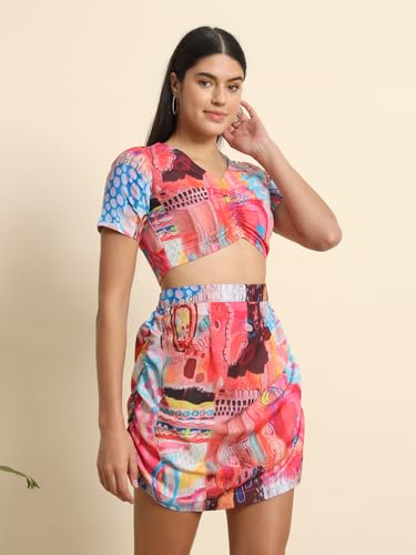 Image of Womens 2-Piece Printed Coord Set | Crop Shrit & Skirt-Short Dress