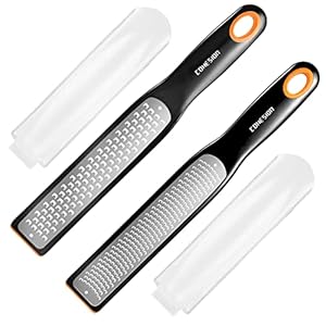 Cohesion Etched Zester &#038; Grater Set of 2 &#8211; Kitchen Zester Tool for Lemon, Cheese, Garlic, Ginger, Nutmeg, Chocolate, Fruits, Vegetables &#8211; Sharp Premium Stainless Steel Blade with Protective Cover
