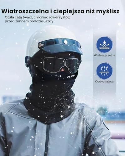 ILM Czarna kominiarka motocyklowa unisex dla motocykli, narciarstwa, jazdy na rowerze, wiatroszczelna, oddychająca, Kolor czarny, rozmiar uniwersalny
