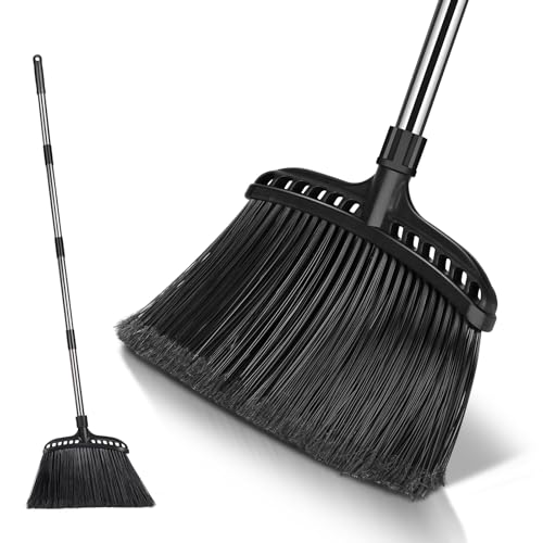 Eukue Straßenbesen, Besen mit Stiel Draußen, Tragbarer Gartenbesen, Besen mit Steifen Borsten, Außenbesen mit Edelstahl Langem Stiel, Industriebesen fur Terrasse, Garage, Deck, Rasen, Schwarz