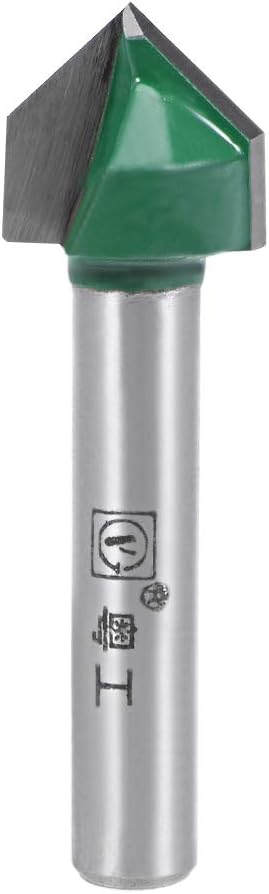 uxcell 90 Degree V-Groove Router Bit 1/2" Dia with 1/4" Shank, Titanium Steel Tipped V Grooving Bit (Green)