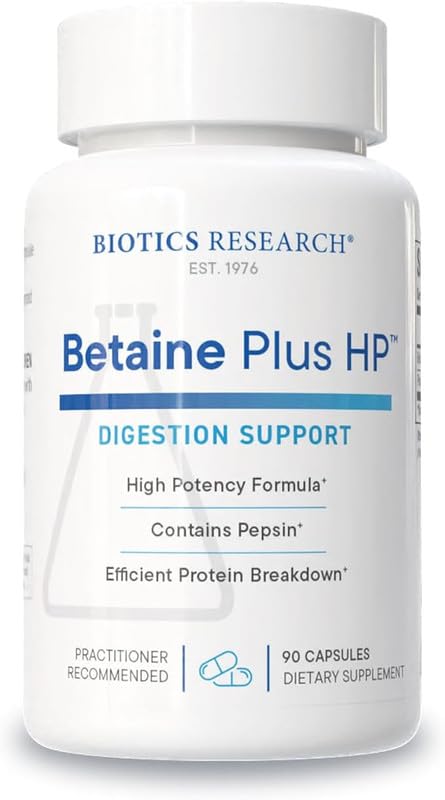 Evorina Biotics Research Betaine Plus HP - High Potency Hydrochloric Acid Supplement, Supports Digestive Function 90 Capsules | High Strength Herbal Supplement | Clean Label Ayurvedic Wellness-image-37