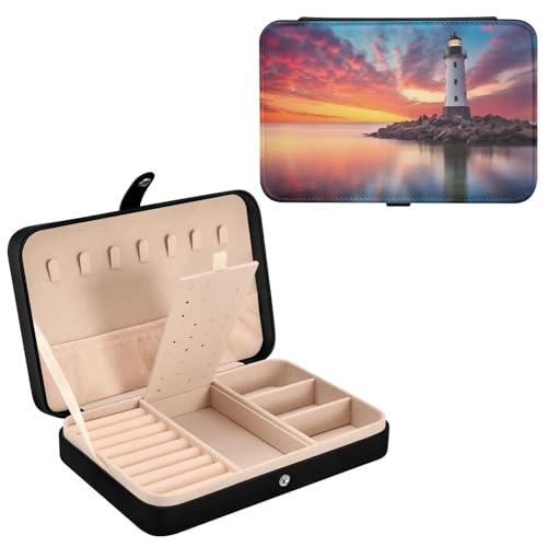 Haskirky Lighthouse Jewelry Box Portable PU Leather Travel Jewelry Organize for Women Jewelry Storage Display Holder for Ring, Necklace, Earring