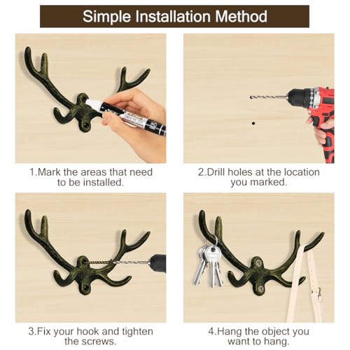 HERNGEE Cast Iron Antler Wall Hook – Rustic Deer Antlers Coat & Key Hook for Wall, Heavy-Duty Cast Iron Hook, Farmhouse Décor, Bronze Finish, 1 Pack by HERNGEE - Image 7