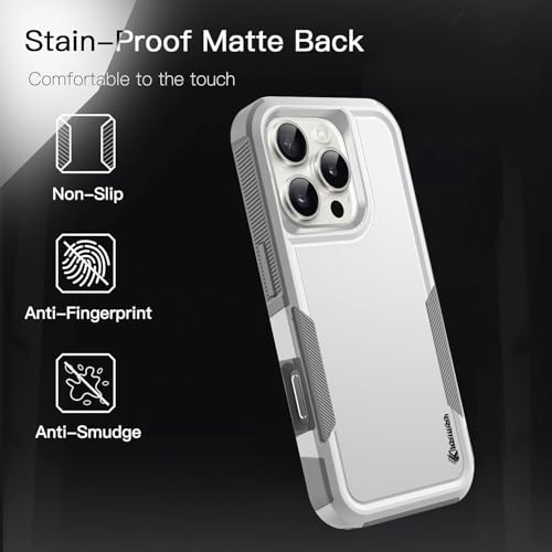 Image of KARWAN Shockproof Back Case Cover Compatible with iPhone 16 Pro Max, Heavy Duty Case with 360 Degree Camera Protection, Dual Layer Rugged Bumper Protection Cover with Matte Finish (White)